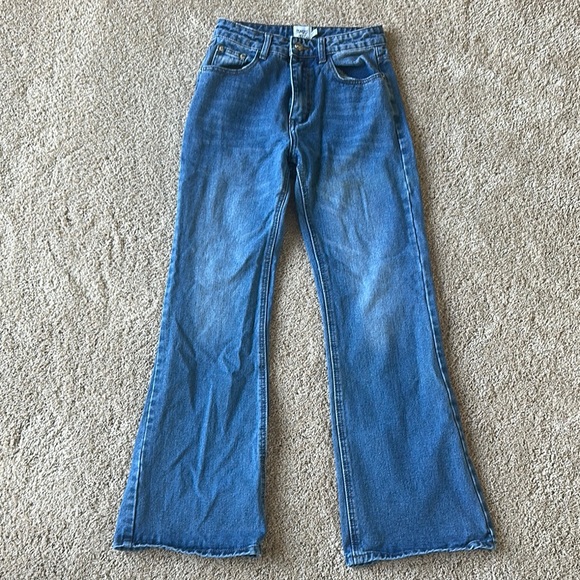 Princess Polly Denim - Princess Polly Blue Flare Wide Leg Jeans